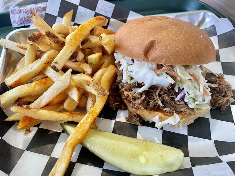 Pulled Pork Sandwich & Fries,Baja Bar & Grill